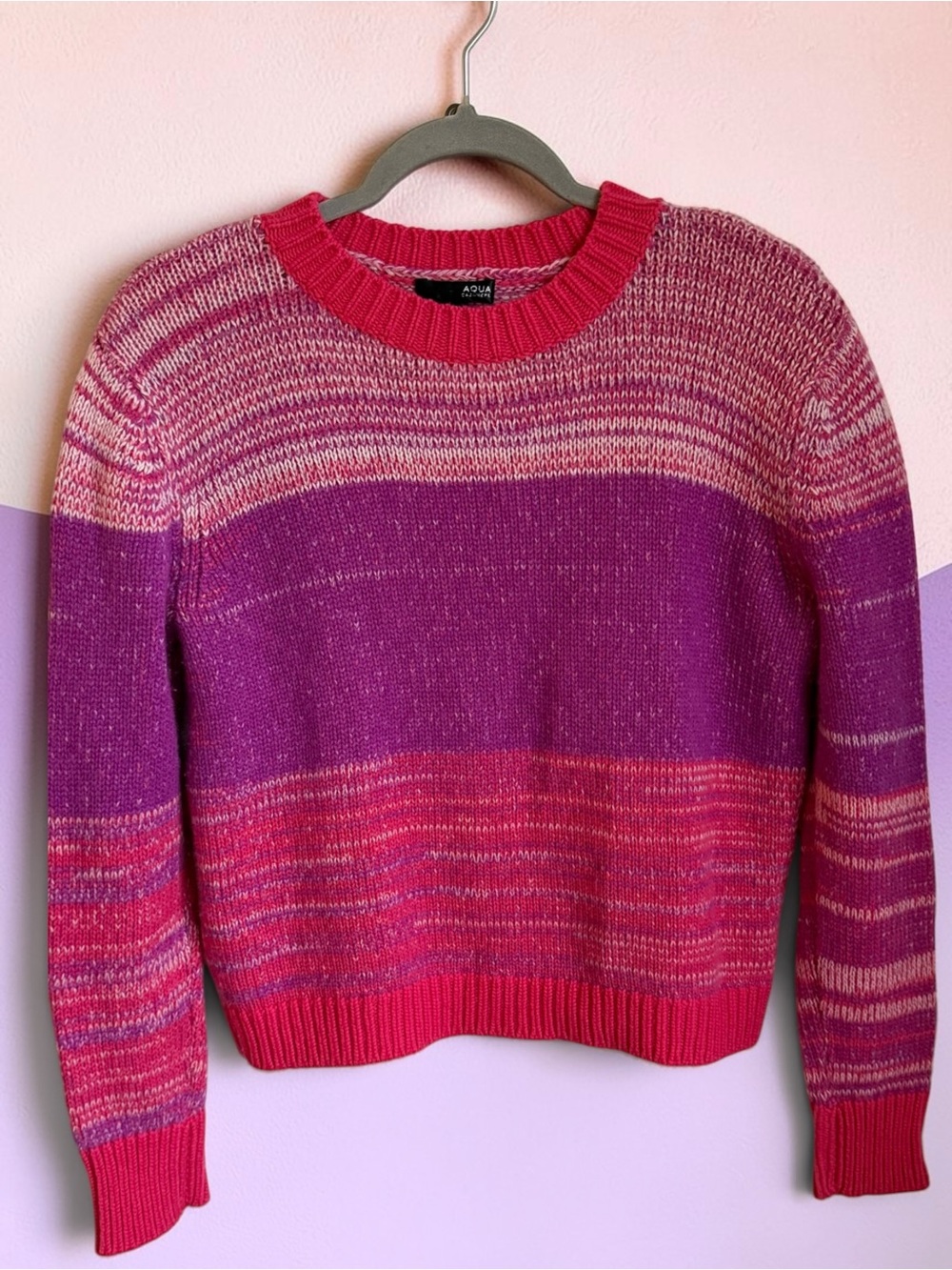 Aqua Cashmere Pink & Purple Striped Crewneck Sweater